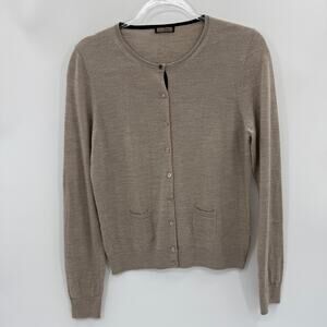 MALIPARMI Womens Fine Wool Knit Cardigan Size M Tan Button Front Long Sleeve
